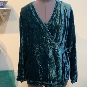 J Jill crushed velvet wrap top embroidery and beading Teal size 14